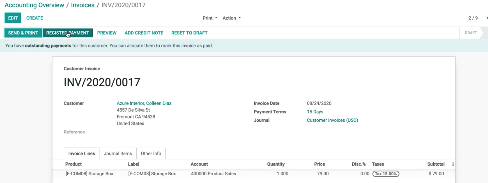 Odoo - Sample 1 for three columns